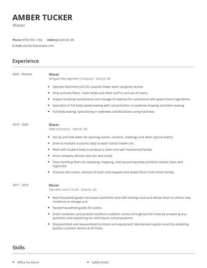 Waxer Resume