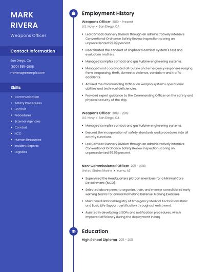 Weapons Officer Resume