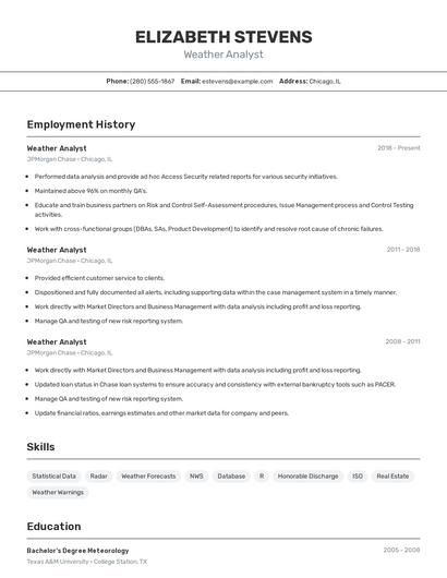 Weather Analyst Resume