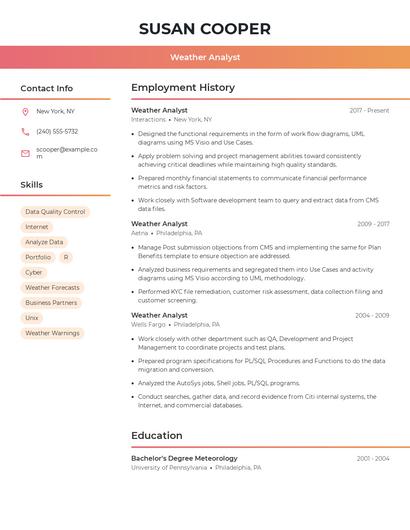 Weather Analyst Resume