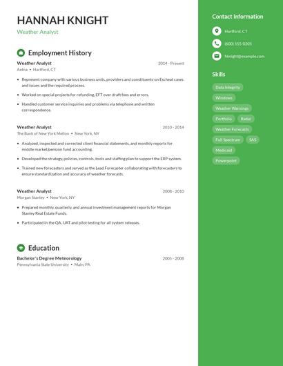 Weather Analyst Resume