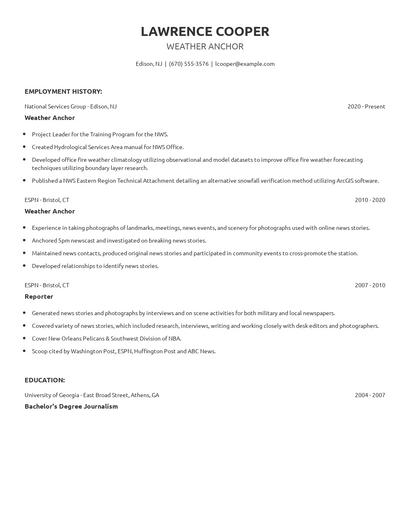 Weather Anchor Resume
