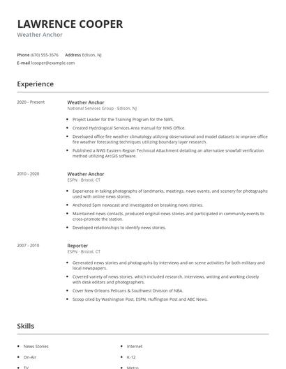 Weather Anchor Resume