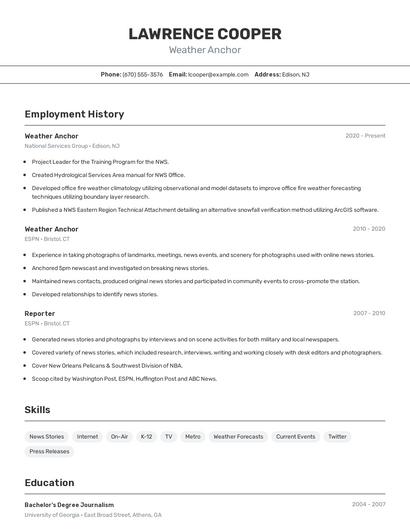 Weather Anchor Resume