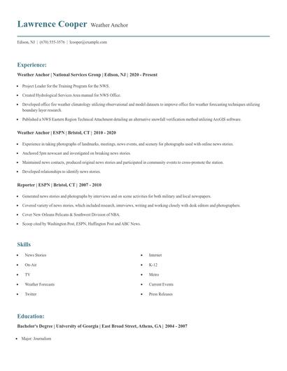 Weather Anchor Resume