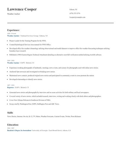 Weather Anchor Resume