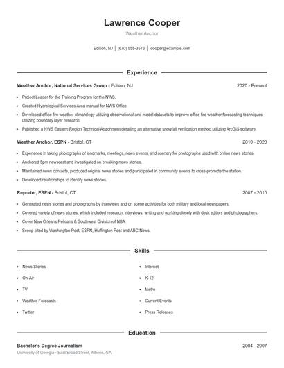 Weather Anchor Resume