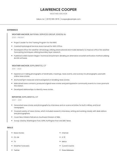 Weather Anchor Resume
