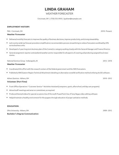 Weather Forecaster Resume