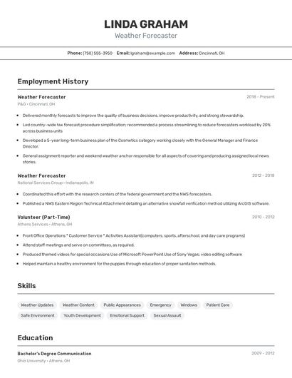 Weather Forecaster Resume