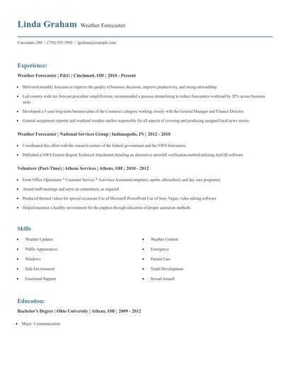 Weather Forecaster Resume