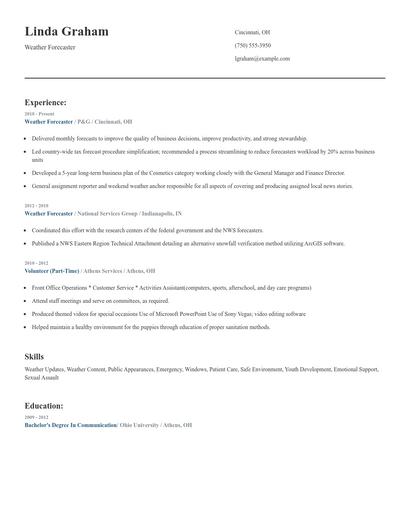 Weather Forecaster Resume