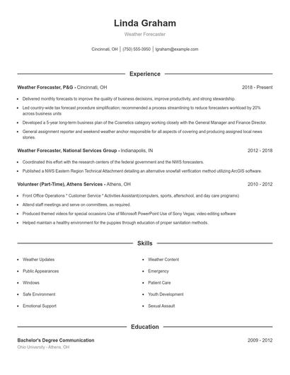 Weather Forecaster Resume