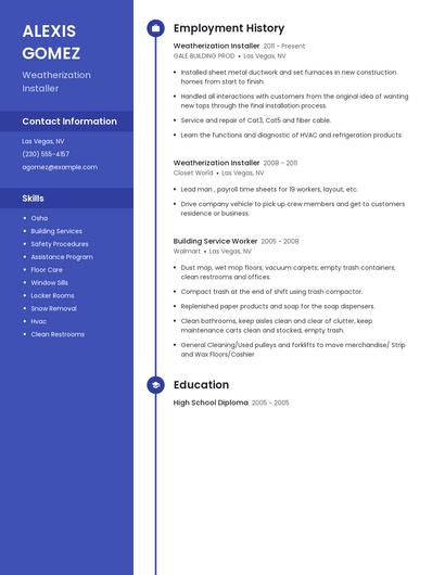 Weatherization Installer Resume
