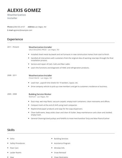 Weatherization Installer Resume