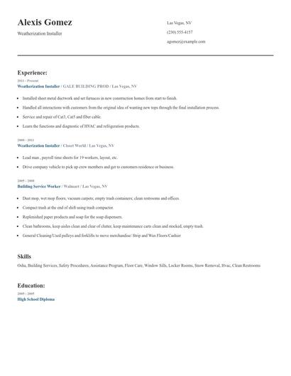 Weatherization Installer Resume