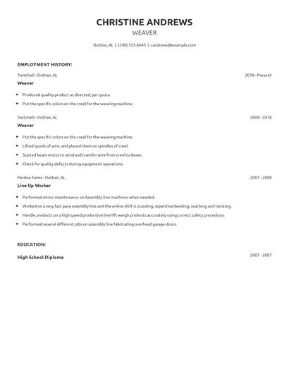 Weaver Resume