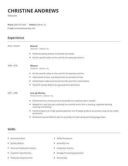 Weaver Resume