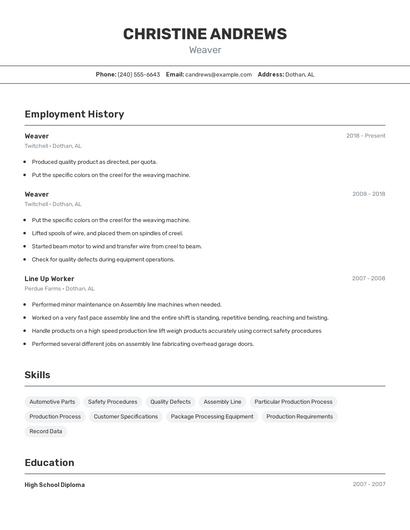 Weaver Resume