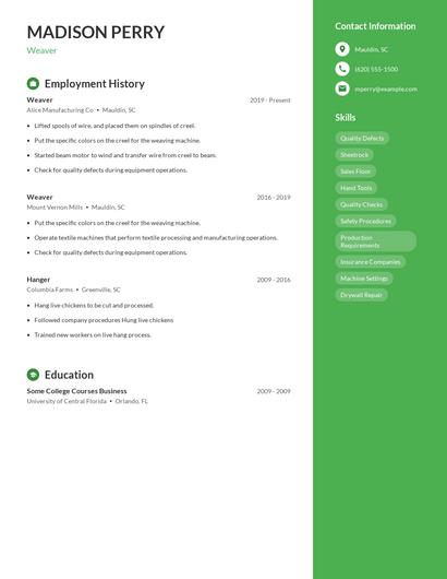 Weaver Resume