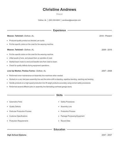 Weaver Resume
