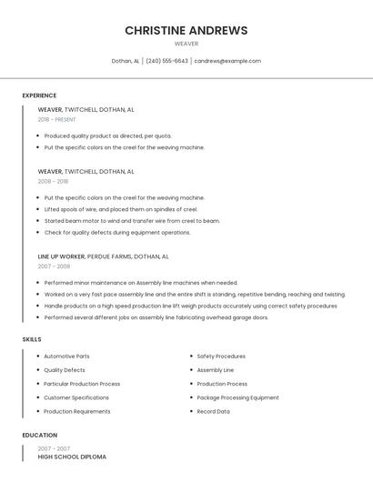 Weaver Resume