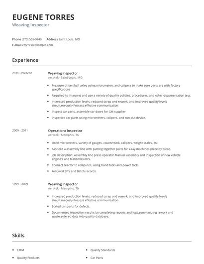 Weaving Inspector Resume