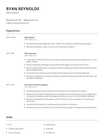 Web Analyst Resume