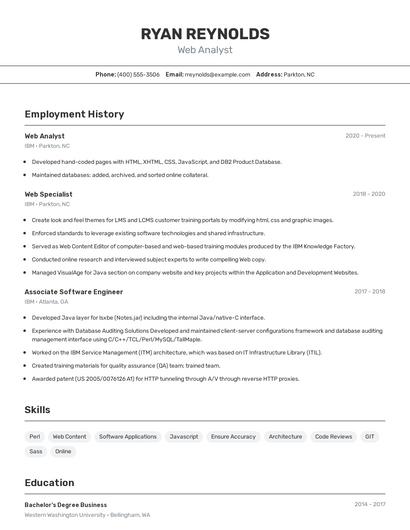 Web Analyst Resume
