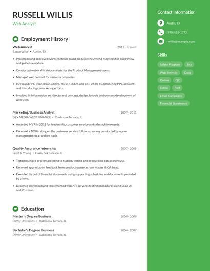 Web Analyst Resume