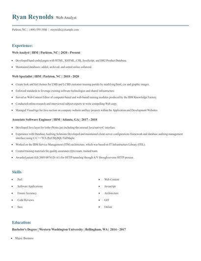 Web Analyst Resume
