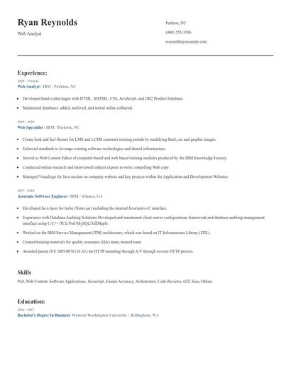 Web Analyst Resume