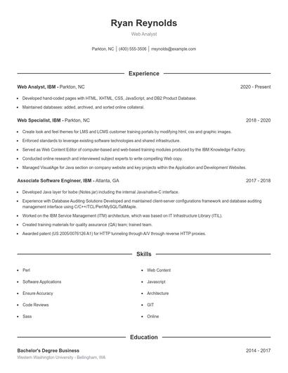 Web Analyst Resume