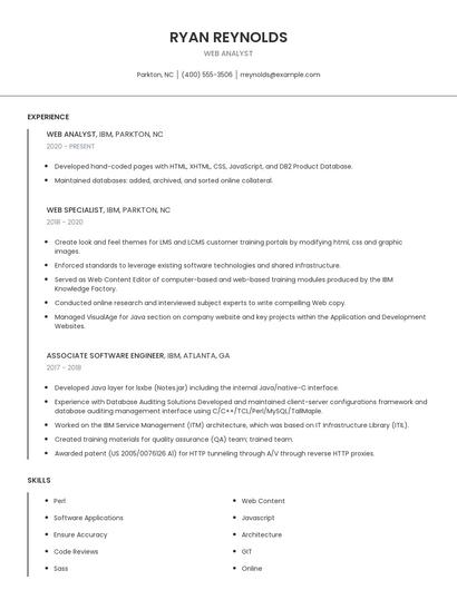 Web Analyst Resume