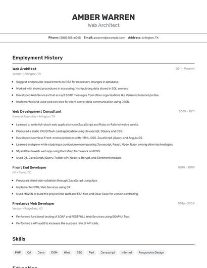 Web Architect Resume