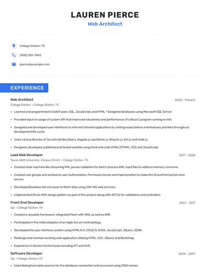 Web Architect Resume