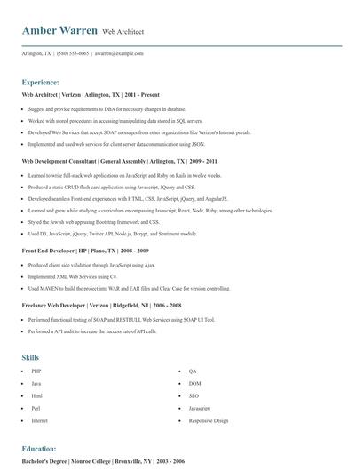 Web Architect Resume