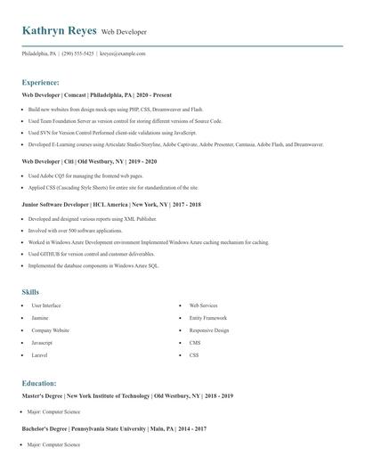 Web Developer Resume