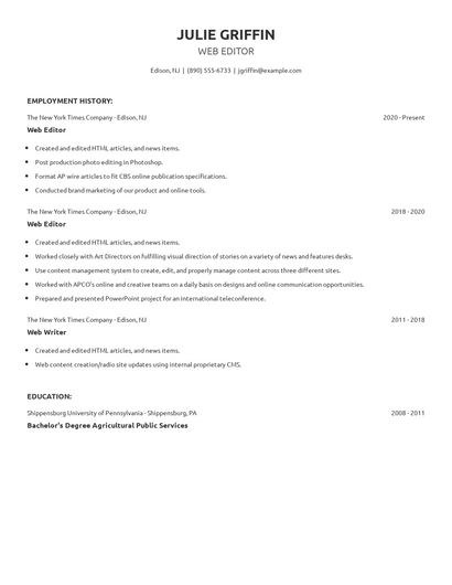 Web Editor Resume