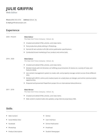 Web Editor Resume