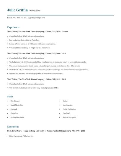 Web Editor Resume