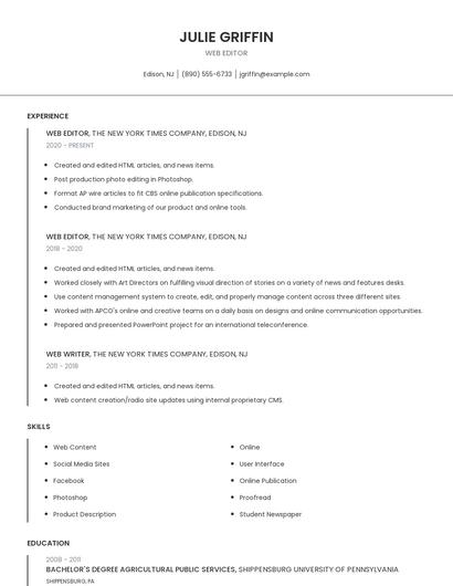 Web Editor Resume
