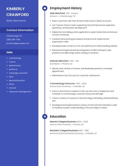 Web Merchant Resume