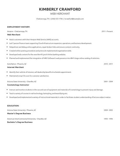 Web Merchant Resume