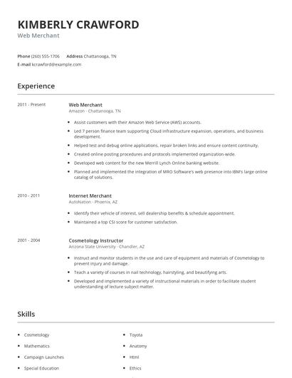 Web Merchant Resume
