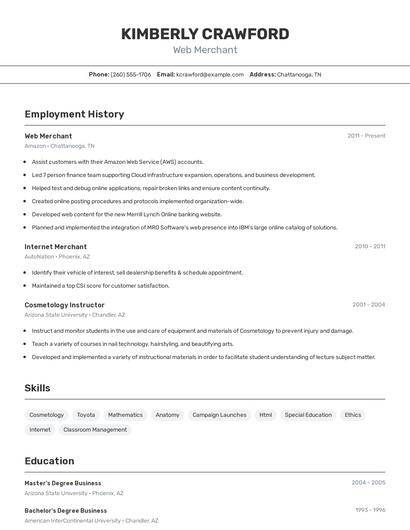 Web Merchant Resume