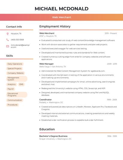 Web Merchant Resume