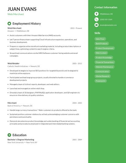Web Merchant Resume