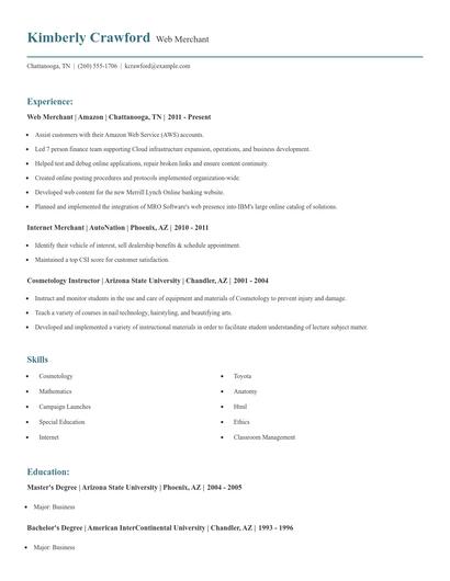 Web Merchant Resume