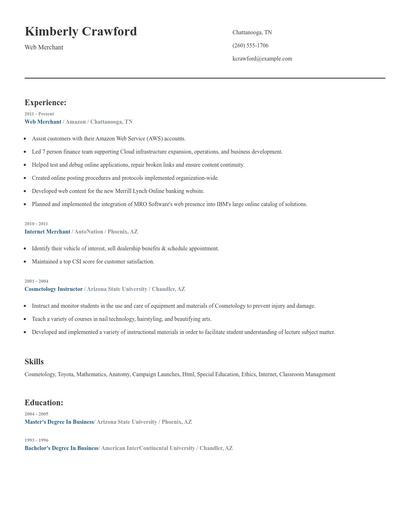 Web Merchant Resume